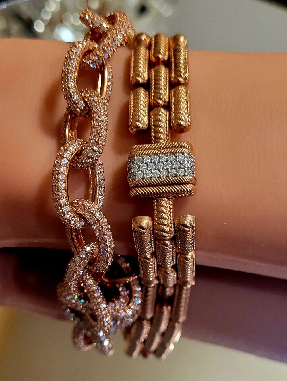 Judith Ripka Unique Style Rose Gold link bracelet. Diamonique. 6 1/2 Rare Find - Picture 4 of 11